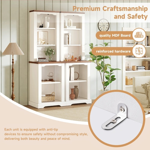 White Walnut Curved Top Two-Piece Combined Anti-Tip Tall Storage Cabinet