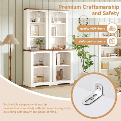White Walnut Curved Top Two-Piece Combined Anti-Tip Tall Storage Cabinet