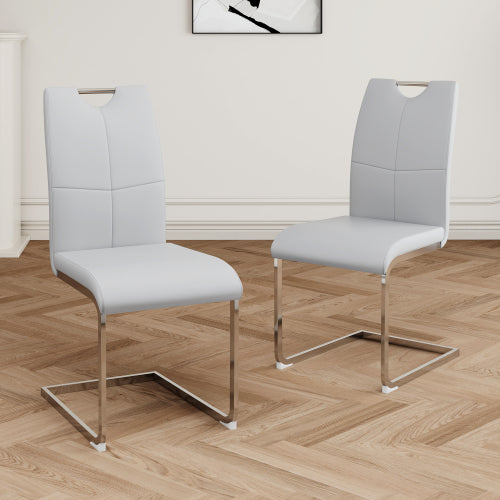 Set of 2 Faux Leather Dining Chairs with Chrome Legs, Modern Kitchen Seating Chairs