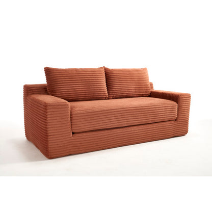 Orange Memory-Foam Convertible Loveseat Sofa-Bed Steel-Frame Corduroy No-Assembly Couch for Small Spaces