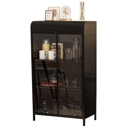 47.6 Inch Tall Metal Storage Cabinet With Glass Doors Flip Top 4-Tier Freestanding Sideboard For Multi Room Use
