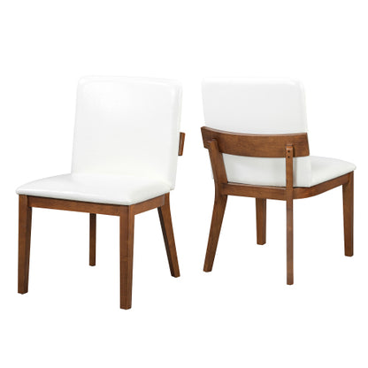 PU Leather Upholstered Rubberwood Dining Chairs, Set of 2, White/Walnut
