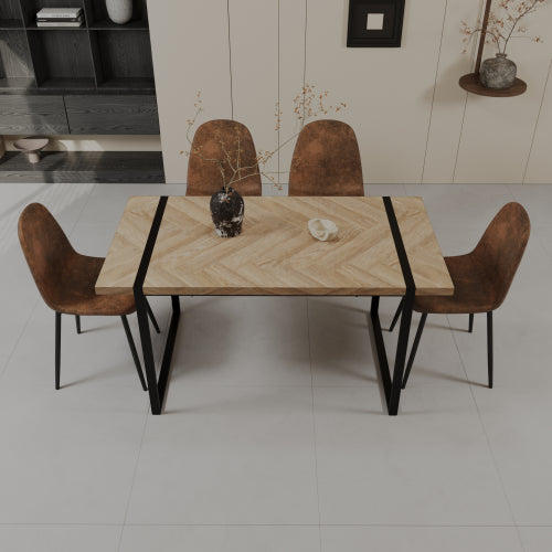 59 Inch Dining Table Set with 4 Suede Chairs, Modern Style