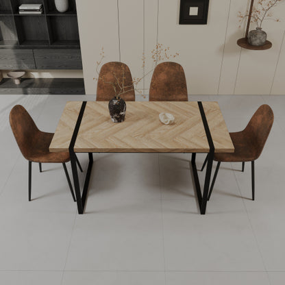 59 Inch Dining Table Set with 4 Suede Chairs, Modern Style
