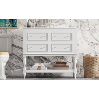 36" Bathroom Vanity Cabinet with Sink Combo Set, Undermount Ceramic Sink, Free Standing Vanity Set with 4 Drawers, Solid Wood Frame Bathroom Cabinet, White