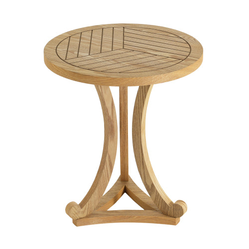 Natural Finish Round Wood Accent Table, Curved Tripod Base Slatted Top End Table, 17.72inch D x 20.67inch H