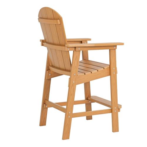 Lounge chair teak color, suitable for all seasons: Outdoor lounge chair, made of sturdy HIPS material, equipped with 304 stainless steel accessories.