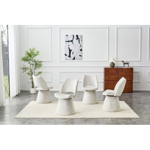 Modern Swivel Dining Chair with Hollow Back Design, Velvet Upholstered Accent Chair, 360¡ã Swivel Metal Base, Off-White, Set of 1