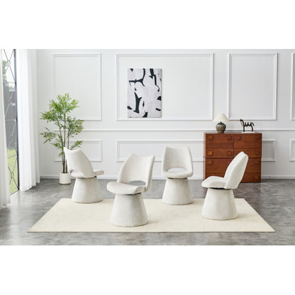 Modern Swivel Dining Chair with Hollow Back Design, Velvet Upholstered Accent Chair, 360¡ã Swivel Metal Base, Off-White, Set of 1