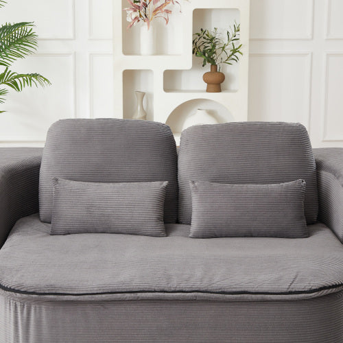 75 inch  Corduroy Convertible Floor Sofa Bed with Built-in Blanket & 4 Pillows