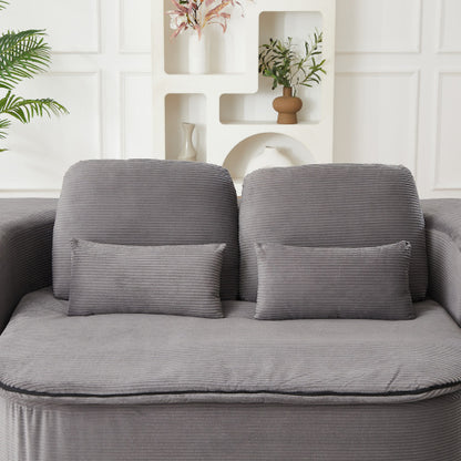 75 inch  Corduroy Convertible Floor Sofa Bed with Built-in Blanket & 4 Pillows