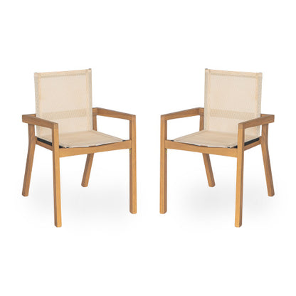 BELFAST DINING CHAIR,Set of 2,Teak Frame+ Beige Textile