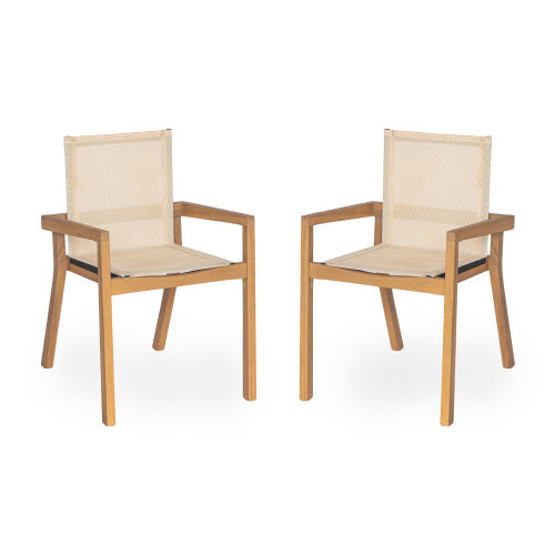 BELFAST DINING CHAIR,Set of 2,Teak Frame+ Beige Textile