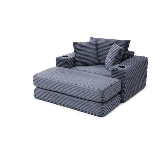 Grey Boneless 3-in-1 Corduroy Chaise Lounge Sofa Bed, 52.4 inch
