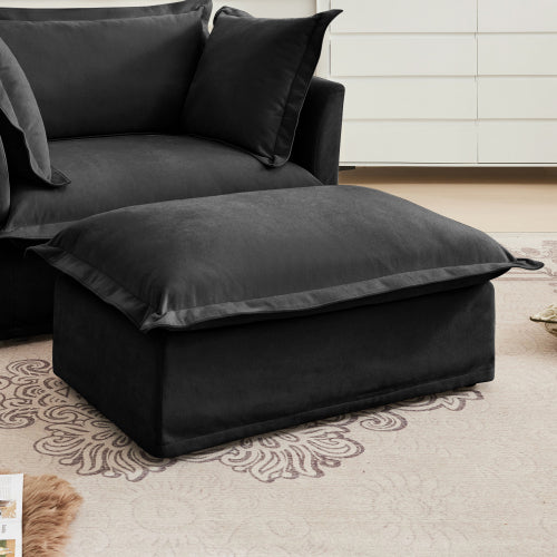 Black Chenille Modular Ottoman, High Density Foam Footrest Seat with Removable Cleanable Fabric Cover