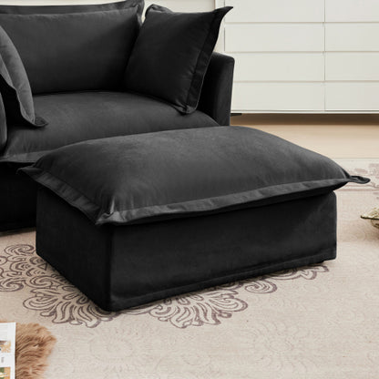 Black Chenille Modular Ottoman, High Density Foam Footrest Seat with Removable Cleanable Fabric Cover