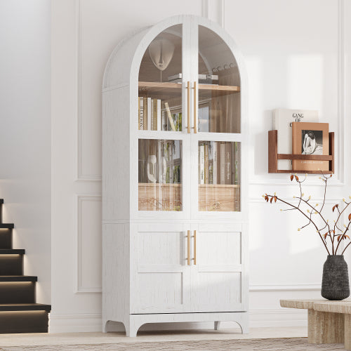 71inch  Arched Kitchen Pantry Cabinet with Glass Doors White
