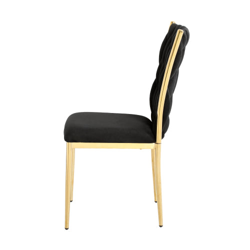 Velvet Upholstered Dining Chairs with Metal Legs, Set of 2, Black