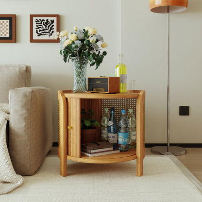 Round Rotating Coffee Table Rattan Hidden Storage MDF Modern Living Room Table