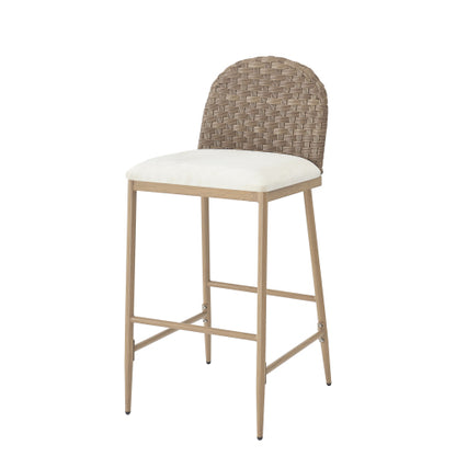 29.5inch Farmhouse Barstools Set of 2,Upholstered  Armless Iron Counter Stools with rattan Backrest for Kitchen Dining Island Table,Brown+Beige