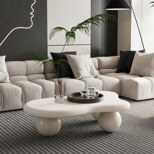 Cloud Shape Coffee Table Cream White MDF Ball Legs Modern Living Room Table