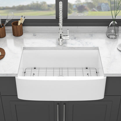 White Farmhouse Sink Workstation - 33 x 21 x 10 inch White Porcelain Ceramic Single Bowl Farm Kitchen Sink