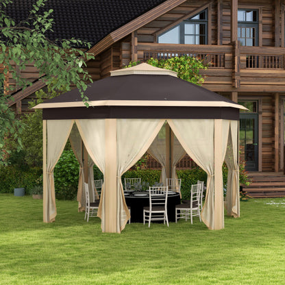 13' x 13' Pop Up Gazebo, Hexagonal Canopy Shelter with 6 Zippered Mesh Netting, Event Tent with Strong Steel Frame for Patio, Backyard, Garden, Wedding, Party, Beige