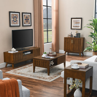 Fluted Sideboard Cabinet with Adjustable Shelves and Wood Legs Walnut Storage