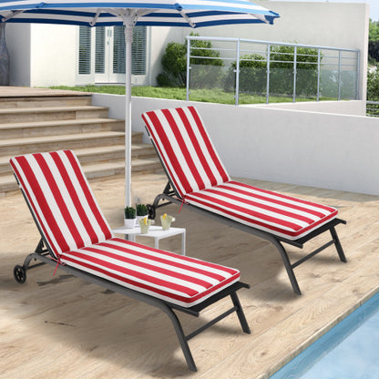 2PCS Set Outdoor Lounge Chair Cushion Replacement Patio Funiture Seat Cushion Chaise Lounge Cushion-Red/white