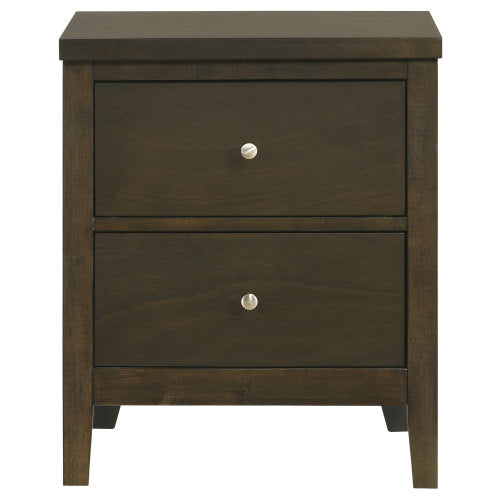 Dark Cocoa 2-Drawer Wood Nightstand with Nickel Hardware