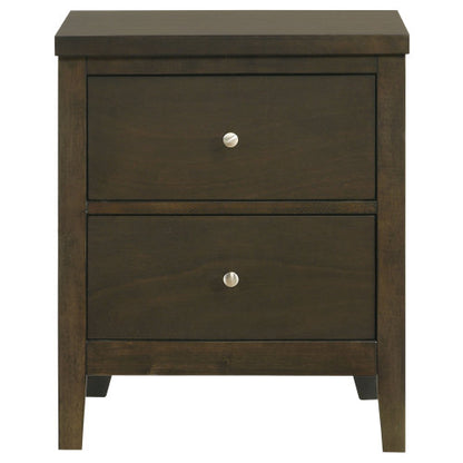 Dark Cocoa 2-Drawer Wood Nightstand with Nickel Hardware