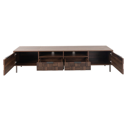 78.7 Inch Dark Brown Mid-Century TV Stand 2 Drawer Media Cabinet Fits 85 Inch Large TV