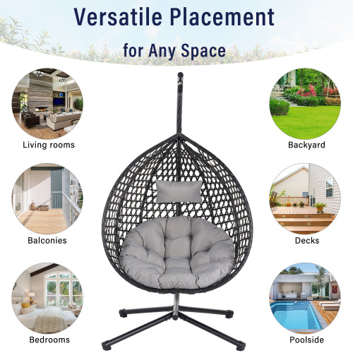 U_STYLE Sturdy Hammock Chair with Stand,Durable Hanging Egg Chair with Rattan Weaving