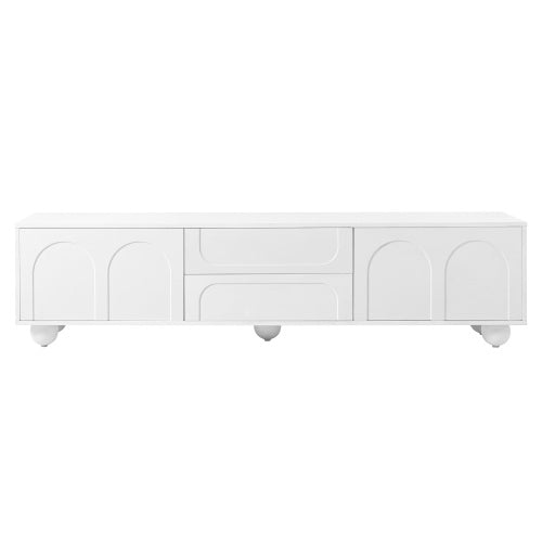 Cream TV Stand with Arched Doors and Drawers White Entertainment Center