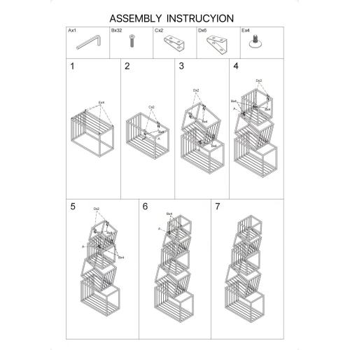 Black 5-Tier Geometric Metal Bookshelf Modern Slanted Design Space-Saving Living Room Office Storage Rack