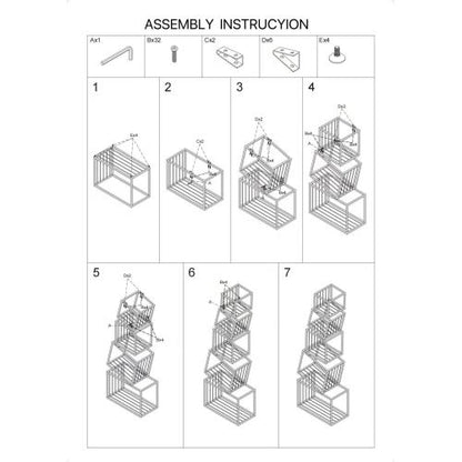 Black 5-Tier Geometric Metal Bookshelf Modern Slanted Design Space-Saving Living Room Office Storage Rack