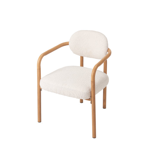 Dining Chairs Set of 2, Beige Upholstered Chairs with Maple Grain Metal Frame