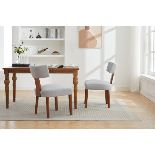Set of 2 Gray Linen Curved Wingback Dining Chairs, Light Brown Rubber Wood Legs 250lbs Capacity