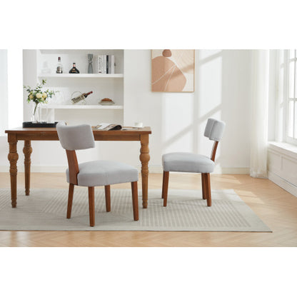 Set of 2 Gray Linen Curved Wingback Dining Chairs, Light Brown Rubber Wood Legs 250lbs Capacity