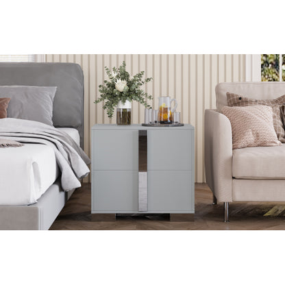 Modern End Table with Drawers, Elegant Nightstand with Metal Foot,Wood Bedside Table with Mirrored Metal Handles,Sofa Side End Table for Bedroom Living Room Office,Grey