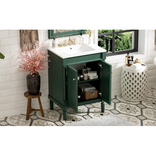 24'' Bathroom Vanity with Top Sink, 2-Tier Modern Bathroom Storage Cabinet, Single Sink Bathroom Vanity, Large Storage Shelves