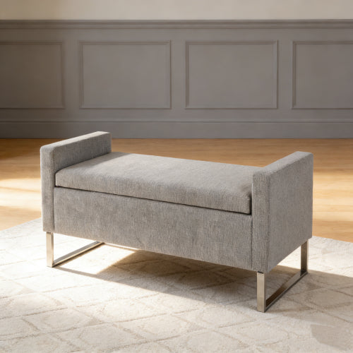 47" Ottoman with Storage,Upholstered Entryway Bench for Bedroom and Living Room,End of Bed Bench with Metal Base, Grey. Modern style