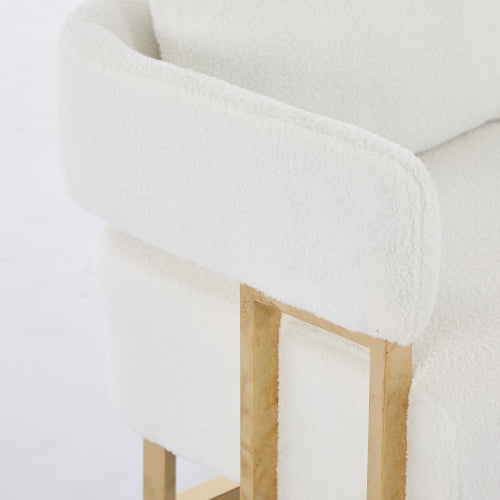White Teddy-Fleece Decorative Side Accent Chair with Polished Gold-Metal Legs for Dressing-Area Reception-Room Office