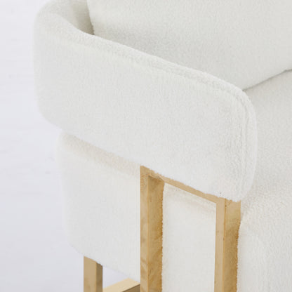 White Teddy-Fleece Decorative Side Accent Chair with Polished Gold-Metal Legs for Dressing-Area Reception-Room Office