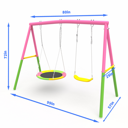 Swing Set for Backyard, 330lbs Swing Set with Heavy-Duty A-Frame Metal Outdoor Swing Stand, 1 Saucer Swing Seat & 1 Belt Swings Seat