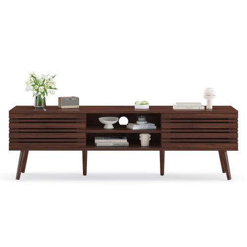 Mid-Century Fluted Wood TV Stand with Cable Management for TVs Up To 70 Inch Media Console