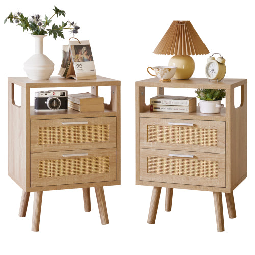 2-Pack Natural Wood 2-Drawer Nightstand