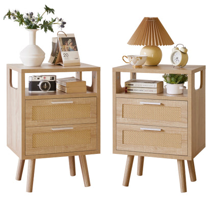 2-Pack Natural Wood 2-Drawer Nightstand