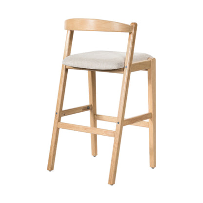 Indoor Rubberwood Barstool, Natural Finished and Beige Upholstery, Set of 2