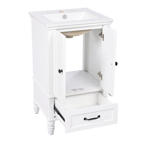 20" Bathroom Vanity with Sink, Bathroom Cabinet with Two Doors, Magnetic Door Stopper and Adiustable Foot Pads, A Drawer, White